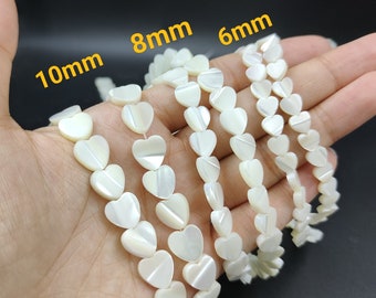 Mother Of Pearl Heart Beads ,Natural White MOP Heart Spacer Beads , 6mm 8mm 10mm Shell Heart Beads ,15.5" Full Strand ,YB195