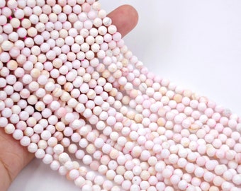 4 mm Queen Conch Shell Faceted Round Beads , Natural Pink Conch Shell Round Beads, Queen Conch Round, 15'' per strand, 1/ 3/ 6 strands,YB611