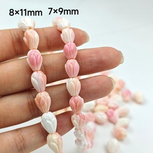 Queen Conch Shell Pikake Pink Beads , 7x8mm 8x10mm Pink Jasmine Flower Beads , Carved Hawaiian Pikake Beads Wholesale , 2 pcs or more , YB38
