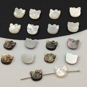 9×10 mm Mother Of Pearl Cat Beads ,Natural MOP Carved Cat Head Beads , Carved Cat beads, Shell Cat Beads, Sided Drilled, 2  pcs or more,YB72