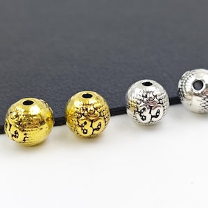 7×8 mm Antique Gold / Silver Round Ball Ohm Spacer Beads , Buddhism Om Aum Spacer Beads , Om Symbol Meditation Beads , 20 or 40 pcs , YB1152
