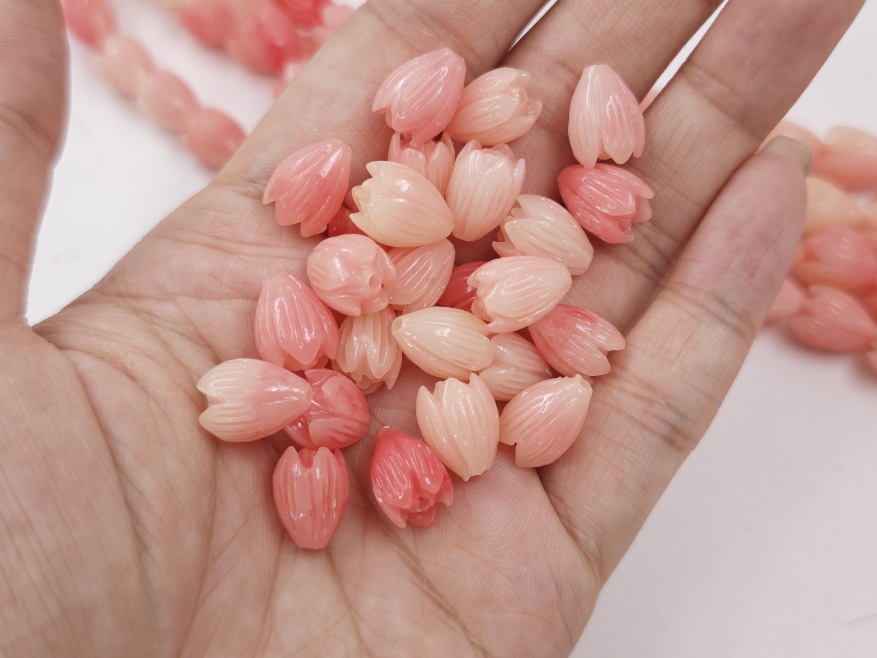8 × 11mm Variegated Pink Pikake Beads, Composite Resin Coral Pink