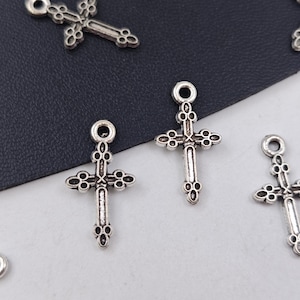 10×19 mm 30 pcs Antique Silver Cross Charms , Double Sided Cross Charms , Cross Metal Charms , Religious Metal Pendants , Wholesale , YB1099