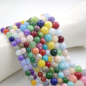 6/ 8/ 10 mm Rainbow Malay Jade Smooth Round Beads , Multi-color Malay Jade Beads , Mixed Color Malay Jade Beads , 15&#39;&#39; per strand , YB1226