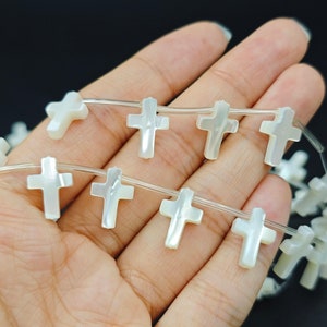 9X13mm Mother Of Pearl Cross Beads, Natural White MOP Cross Spacer Beads,White Pearl Cross Beads , Religious Jewelry Charms,5 - 100pcs ,YB59