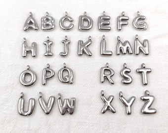 1 Piece Stainless Steel Alphabet Balloon Charms ,  Bubble Letter Charms , Personalized Puffy Letter Pendants, Letter Jewelry Making , YB1016