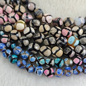 8 / 10mm Fußball Muster Streifen Tibet Achat Perlen , tibetischer DZI Achat Runde Perlen , facettierte runde Dzi Perlen , gestreifte Achat Perlen , yb411