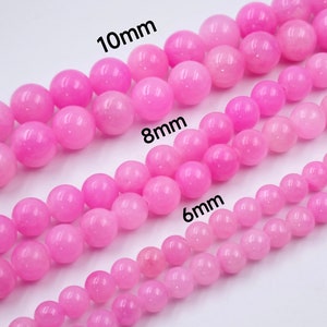 Round Bright Pink Malay Jade Beads , Semi Precious Smooth Round Hot Pink Jade Beads , 16&#39;&#39; per strand, for 1 strd , Gemstone Beads , YB544