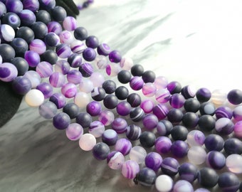 15 Inch Strand Matte Purple Agate Beads, 6mm 8mm 10 mm Banded Purple Agate Beads , Stone Beads ,Natural Agate Jewelry Beads Supplies