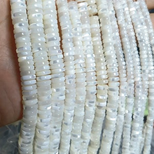 4/6/8 mm Mother Of Pearl Heishi Smooth Beads , Natural White MOP Heishi Beads,  Shell Rondelles Beads ,15.5&quot; full strand, 1 or 3 strd ,YB193