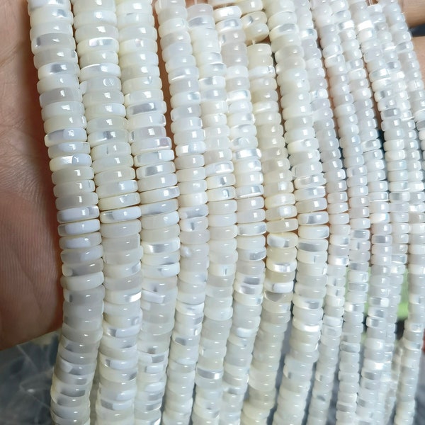 4/6/8 mm Mother Of Pearl Heishi Smooth Beads , Natural White MOP Heishi Beads,  Shell Rondelles Beads ,15.5" full strand, 1 or 3 strd ,YB193