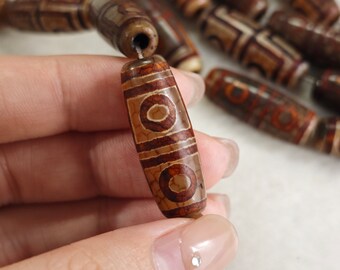 4 - 8個チベットアイDziビーズ、9アイドラムDZI、14 x 40 mmアイ