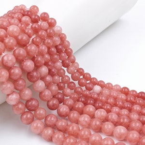 6/ 8 /10 mm マレー翡翠 ピンク スムース ラウンド ビーズ、ラウンド ピンク マレー翡翠 ビーズ、1 連あたり 15 インチ、1 連用、宝石卸売、YB566