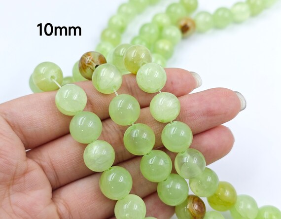 15" Strand Natural Smooth Light Green Jade Gemstone Beads – Round, 4/6/8/10/12mm – Pony/E-Beads For Jewellery Making