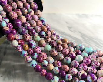 Cuentas de jaspe de sedimento marino morado y azul de 15&#39;&#39;, hebra completa, 4 mm, 6 mm, 8 mm, 10 mm, piedras emperador naturales para fabricación de joyas, cuentas de piedras preciosas