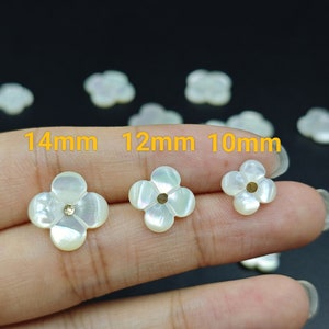 Mother of Pearl  Four Leaf Clover Beads ,10-14mm Natural White MOP Clover Beads,4 Petals Beads , Shell Carved Flower Beads ,5 - 100pcs ,YB52