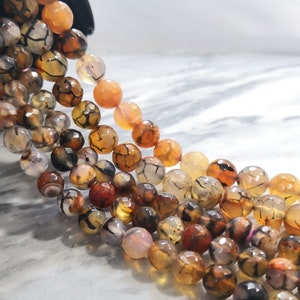 Faceted Agate Beads, 8mm 10 mm Dragon Vein Agate Beads , Brown Gemstone Beads ,Bracelet Beads ,Agate Jewelry Beads Supplies