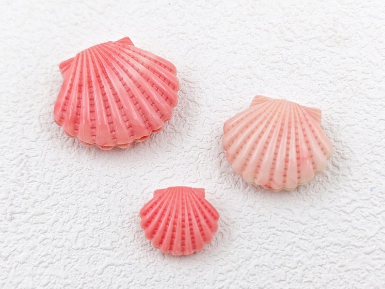 K&ouml;nnte beinhalten: Drei rosa Muscheln in verschiedenen Gr&ouml;&szlig;en. Die gr&ouml;&szlig;te Muschel befindet sich in der oberen linken Ecke des Bildes, die mittelgro&szlig;e Muschel befindet sich in der unteren rechten Ecke und die kleinste Muschel befindet sich in der Mitte des Bildes.