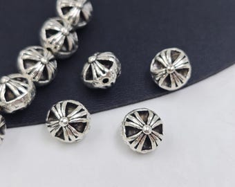 10.5 mm Antique Silver Cross Beads , Double Sided Cross Beads , Cross Metal Spacer Beads , Religious Metal Beads , 20 pcs or 40 pcs , YB1084
