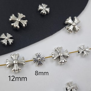 8/12 mm Antique Silver Cross Beads ,  Double Sided Cross Beads , Cross Metal Spacer Beads , Religious Metal Beads, 20 pcs or 40 pcs , YB1075