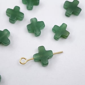 10 mm Green Cross Agate Beads , Green Agate Cross Beads , Stone Cross Beads , Tiny Cross Jewelry , Religious Crafts , 5 pcs or more, YB1000