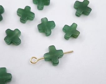 10 mm Green Cross Agate Beads , Green Agate Cross Beads , Stone Cross Beads , Tiny Cross Jewelry , Religious Crafts , 5 pcs or more, YB1000