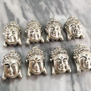 10pcs Buddha Head Beads , Rhinestone Buddha Beads , Antiqued Silver Buddha Head , Spacer Beads ,Buddha Head Spacer Beads for Jewelry Making