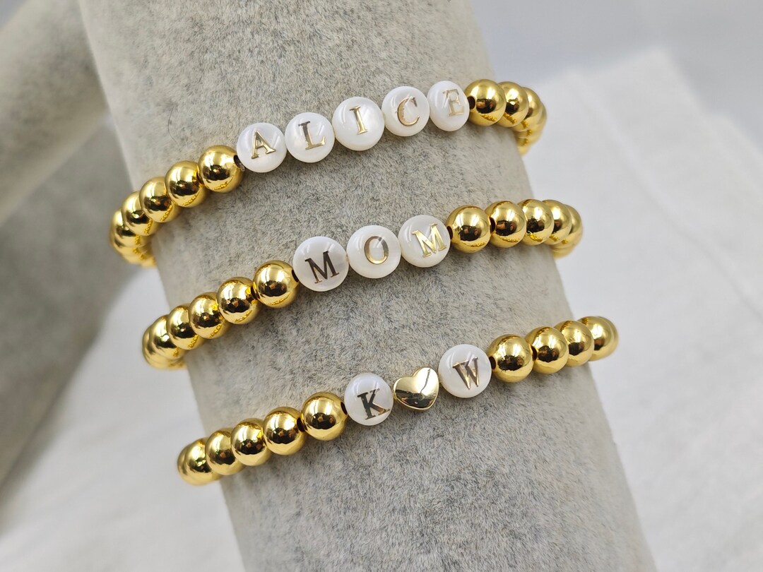 18K Gold Plated Custom Beaded Name Bracelets , Gold Personalized Name ...