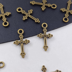 11×21 mm 30 pcs Antique Bronze Cross Charms , Double Sided Cross Charms , Cross Metal Charms , Religious Metal Pendants , Wholesale , YB1097