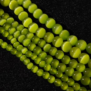 6/ 8 / 10 mm Green Cat Eye Glass Round Bead, Green Glass Round Cat Eye Bead, Cat Eye Green Glass Round Beads, Gemstone, 15&#39;&#39; per strd ,YB253