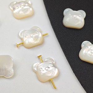 Mother Of Pearl Bear Beads, MOP Bear Pendant, Natural White Carved Bear Beads , 10×11 mm Bear Charms, 2 pcs or more , Jewelry Supplies,YB296