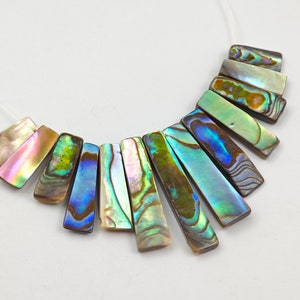 13 pcs Abalone Shell Rectangle Graduated Loose Beads , Abalone Graduated Bar Set Pendants, Graduated Drop Stick , Irridescent Shell , YB247