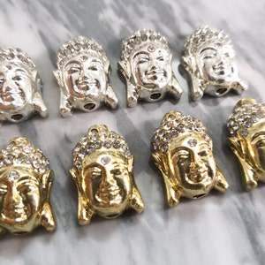 Antiqued Silver Buddha Head Spacer Beads 10pcs Buddha Head Beads Buddha Head Spacer Beads for Jewelry Making Rhinestone Buddha Beads