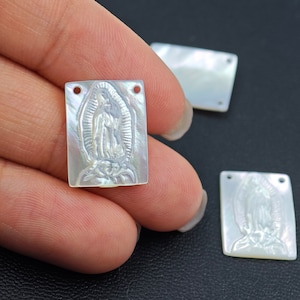 16×12 mm MOP Virgin Mary Charm, Mother of Pearl Jesus Virgin Mary cameo pendants, White MOP Rectangle Virgin Mary, Religious Jewelry, YB294