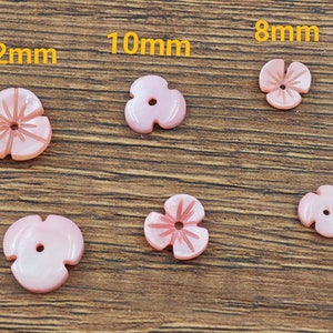 Mother Of Pearl Pink Carved Flower Beads, Exquisite Natural Pink MOP Cap Beads, 3 petals Flower Beads, Central Drilled, 5 pcs or more ,YB169
