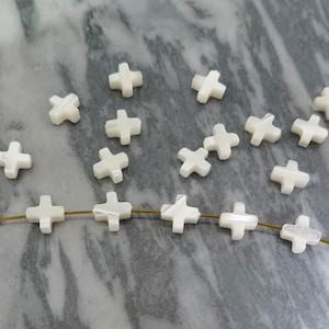 8×8 mm Mother Of Pearl Cross Beads , Natural White MOP Cross Spacer Beads , White Shell Cross Beads , Hole 0.6mm , 10 pcs or more, YB202