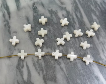 8×8 mm Mother Of Pearl Cross Beads , Natural White MOP Cross Spacer Beads , White Shell Cross Beads , Hole 0.6mm , 10 pcs or more, YB202