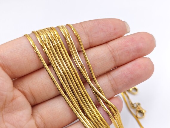 DJADEE 18K Gold Plated Snake Chain Necklace For Women Men, 1-3mm Thick, Various Lengths