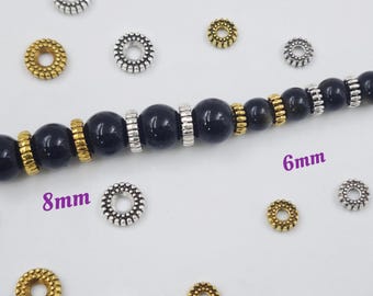 6mm/ 8mm Antique Gold/ Silver Rondelle Spacers Beads , 50 pcs Metal Rondelle Spacer Beads , Metal Spacer Beads , Diy Supplies , YB1217