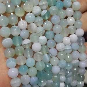 15 Inch Strand Blue Agate Faceted Round Beads, 6mm 8mm 10 mm Banded Agate Beads , Striped Agate Jewelry Beads Supplies ,YB-168
