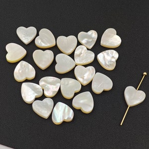 10mm Mother Of Pearl Heart Beads , Natural White MOP Heart Beads , Love Heart Shell Beads , White Pearl , 5 pcs or more, Hole 0.8 mm , YB206
