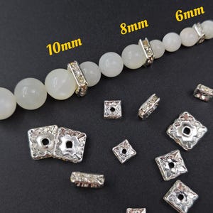 Clear Rhinestone Square Spacers , Clear Crystal Silver Tone Brass Spacer Beads , CZ Square Silver Spacer Beads , 40 pcs or more , YB1143