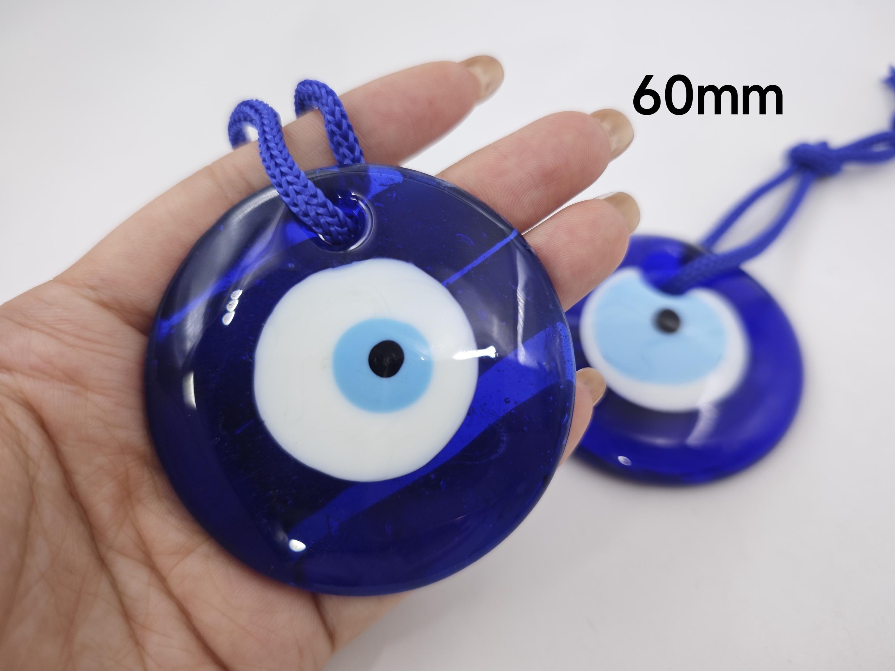 Ciondolo Da Parete Occhio Di Vetro Turco Blu E Bianco - Portafortuna Contro Il Malocchio, 12 Cm, Con Appendino Argento - 3