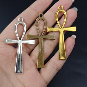 28 × 54 mm 15 stuks antiek zilver/brons/goud Egyptische Ankh-hangers, Key of Life-hangers, Egyptische Ankh-bedels, Ankh Cross-hangers, YB1113