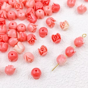 7×7 mm Carved Pakalana Beads, Coral Resin Pink Pakalana Flower Beads, Hawaiian Pakalana Beads, Resin Pink Tulips Buds, 30 pcs or more ,YB590
