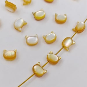 6×7 mm Mother Of Pearl Cat Beads , MOP Cat Beads, Cute Kitty beads , Pearl Kitty Beads , Shell Yellow Kitty Beads , 5 pcs or more , YB1165