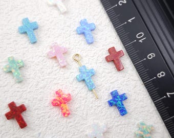 Cuentas de cruz de ópalo iridiscente de 12 x 9 mm, dijes de cruz de ópalo, 8 colores opcionales, artesanías religiosas, joyería de fe, cruces para pulseras, YB999