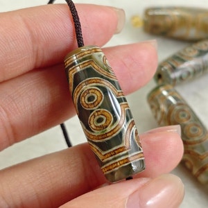 8 Eyes Dzi Beads, Tibetan DZI Agate Oval Beads , 10×30 mm , Tibetan Buddhist Amulet Beads, Ancient Green Eye Agate, 5 pcs or more ,YB359