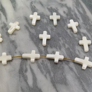 Mother Of Pearl Cross Beads ,Natural White MOP Cross Spacer Beads ,9X13mm White Pearl Cross Beads ,Cross Charm ,Hole 0.8mm ,5 - 50pcs ,YB204