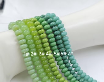 Cuentas de vidrio rondelle de color verde de 5 x 8 mm, cuentas de gemas rondelle de vidrio verde liso, 15&#39;&#39; por tira, venta al por mayor, para 1 tira, YB651